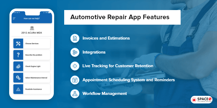 Automotive repair app features